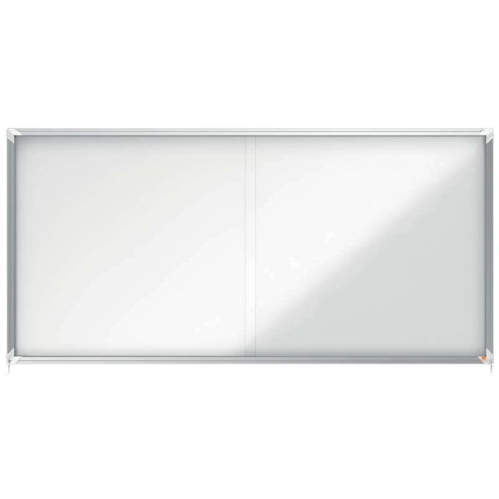 Nobo Vitrina Interior para 27 Hojas A4 con Superficie Magnetica y Puerta Deslizante - 997x2072x54mm - Marco de Aluminio - Puertas de Cristal de Seguridad - Cerradura y Llaves Incluidas - Color Blanco