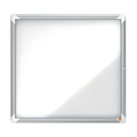 Nobo Vitrina Exteriores 6 Hojas A4 Superficie Blanca Magnetica - 752x692x45mm - Puerta Seguridad Cerradura Marco Aluminio - Color Blanco