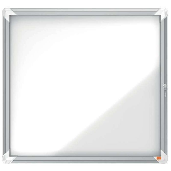 Nobo Vitrina Exteriores 6 Hojas A4 Superficie Blanca Magnetica - 752x692x45mm - Puerta Seguridad Cerradura Marco Aluminio - Color Blanco