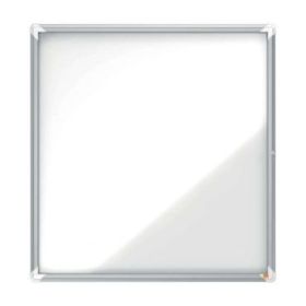 Nobo Vitrina Exteriores 12 Hojas A4 Superficie Blanca Magnetica 45mm - Seguridad Aluminio - Cristal Deslizante 4mm - Resistente Intemperie - Blanco Metalico