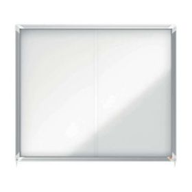 Nobo Premium Plus Vitrina Magnetica de Puerta Corredera 15xA4 - 1140x970mm - Superficie Magnetica - Blanco