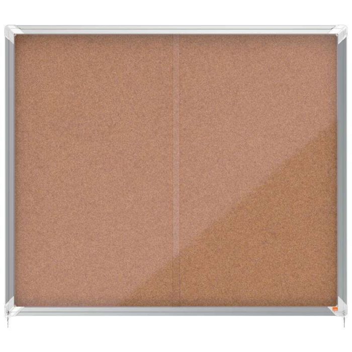 Nobo Premium Plus Vitrina de Puerta Corredera con Fondo de Corcho 15xA4 - Cerradura de Esquina Integrada - Superficie Autorreparable - Natural