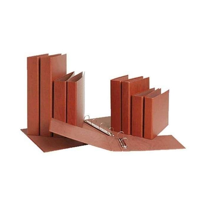 Mariola Carpeta Archivador de 2 Anillas Carton Gofrado Cuero - Tamaño Cuarto Apaisado - Anillas Redondas 40mm - Medidas 20x27x5.5cm - Color Marron