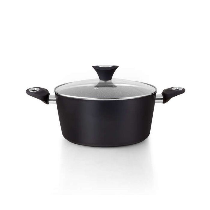 Orbegozo CFM 2028 Fundicook Cacerola de Aluminio Forjado con Capacidad de 5.09L - Antiadherente - Facil Limpieza - Mango Ergonomico y Tapa de Cristal Templado
