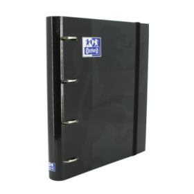 Oxford Europeanbinder Classic A4+ Carpeta de Anillas con Recambio Cuadricula 5x5 - Tapa Extradura - Cierre con Goma Elastica - Color Negro