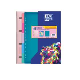 Oxford Live - Go Carpeta Europeanbinder A4+ con Recambio Cuadricula 5x5 + Separadores + Sobre Multitaladro - Ideal para Organizar Documentos - Colores Pastel Surtidos