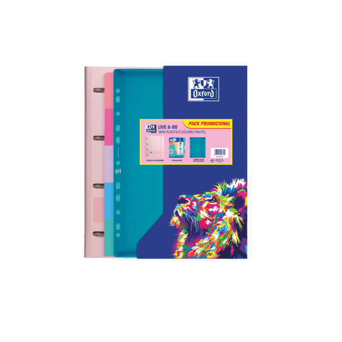 Oxford Live - Go Carpeta Europeanbinder A4+ con Recambio Cuadricula 5x5 + Separadores + Sobre Multitaladro - Ideal para Organizar Documentos - Colores Pastel Surtidos