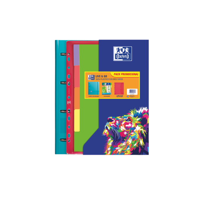 Oxford Live - Go Carpeta Europeanbinder A4+ con Recambio Cuadricula 5x5 + Separadores + Sobre Multitaladro - Ideal para Organizar Documentos - Colores Vivos Surtidos