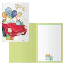 Dohe Tarjeta de Felicitacion de Cumpleaños - 11.5x17cm - Impresion a Todo Color - Estampaciones con Pelicula de Color - Estampacion en Seco - Papel Offset Blanco de 300gr - Incluye Sobre de Color