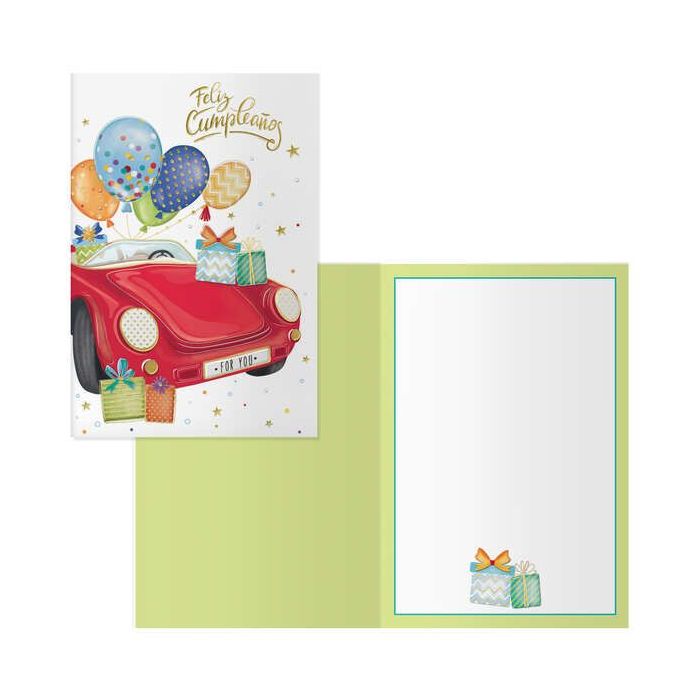 Dohe Tarjeta de Felicitacion de Cumpleaños - 11.5x17cm - Impresion a Todo Color - Estampaciones con Pelicula de Color - Estampacion en Seco - Papel Offset Blanco de 300gr - Incluye Sobre de Color