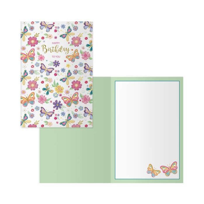 Dohe Tarjeta de Felicitacion de Cumpleaños - 11.5x17cm - Impresion a Todo Color - Estampaciones con Pelicula de Color - Estampacion en Seco - Papel Offset Blanco de 300gr - Incluye Sobre de Color
