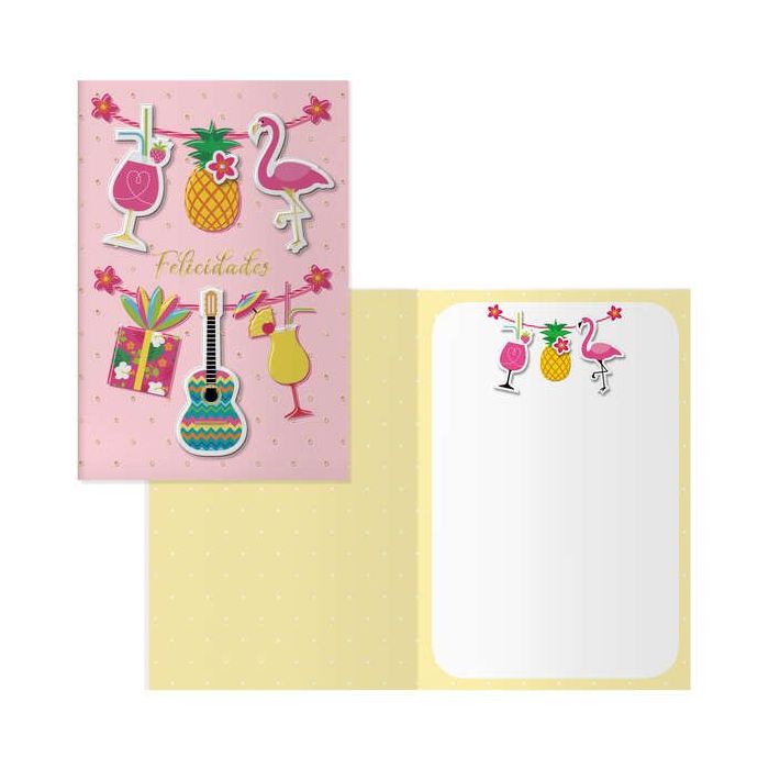 Dohe Tarjeta de Felicitacion de Cumpleaños - 11.5x17cm - Impresion a Todo Color - Estampaciones con Pelicula de Color - Estampacion en Seco - Papel Offset Blanco de 300gr - Incluye Sobre de Color