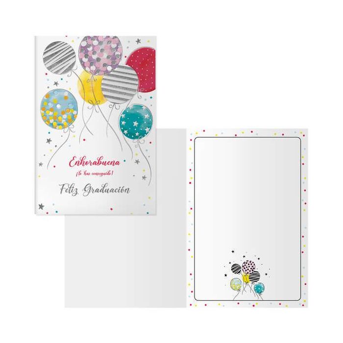 Dohe Tarjeta de Felicitacion de graduacion - 11.5x17cm - Impresion a Todo Color - Estampaciones con Pelicula de Color - Estampacion en Seco - Papel Offset Blanco de 300gr - Incluye Sobre de Color