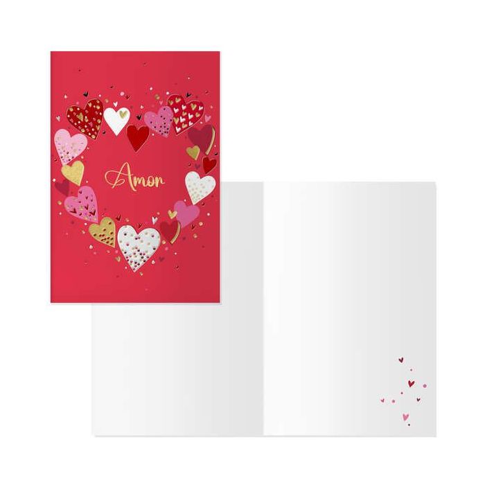 Dohe Tarjeta de Felicitacion de San Valentin - 11.5x17cm - Impresas a Todo Color - Estampaciones con Pelicula de Color - Estampacion en Seco - Papel Offset Blanco de 300gr - Incluye Sobre de Color