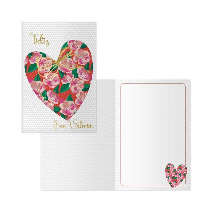 Dohe Tarjeta de Felicitacion de San Valentin - 11.5x17cm - Impresas a Todo Color - Estampaciones con Pelicula de Color - Estampacion en Seco - Papel Offset Blanco de 300gr - Incluye Sobre de Color