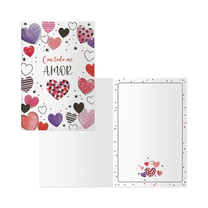 Dohe Tarjeta de Felicitacion de San Valentin - 11.5x17cm - Impresas a Todo Color - Estampaciones con Pelicula de Color - Estampacion en Seco - Papel Offset Blanco de 300gr - Incluye Sobre de Color