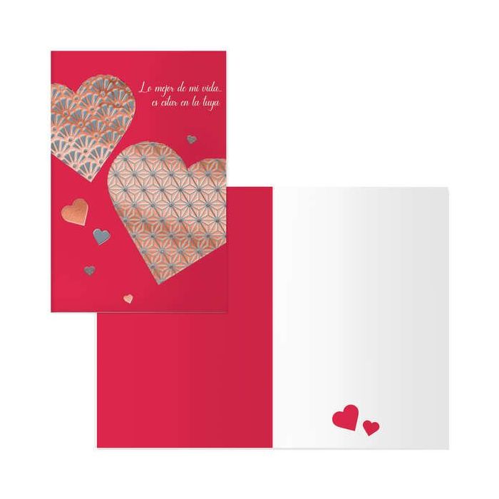 Dohe Tarjeta de Felicitacion de San Valentin - 11.5x17cm - Impresas a Todo Color - Estampaciones con Pelicula de Color - Estampacion en Seco - Papel Offset Blanco de 300gr - Incluye Sobre de Color