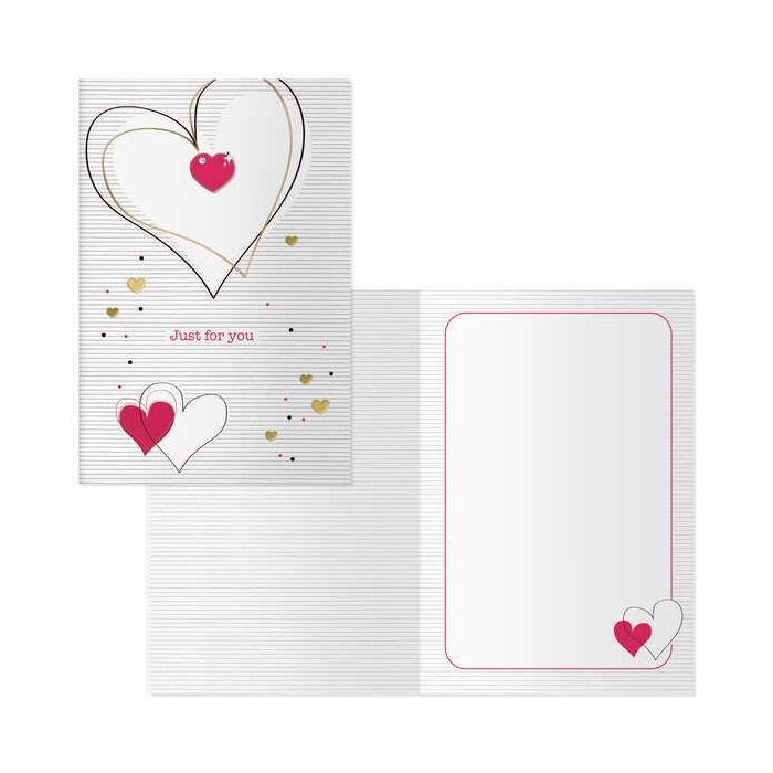 Dohe Tarjeta de Felicitacion de San Valentin - 11.5x17cm - Impresion a Todo Color - Estampaciones con Pelicula de Color - Estampacion en Seco - Papel Offset Blanco de 300gr - Incluye Sobre de Color