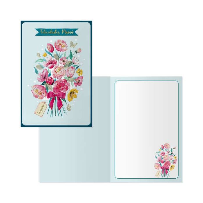 Dohe Tarjeta de Felicitacion Dia de la Madre - 11.5x17cm - Impresas a Todo Color - Estampaciones con Pelicula de Color - Estampacion en Seco - Papel Offset Blanco de 300gr - Incluye Sobre de Color