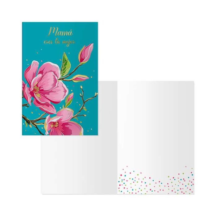 Dohe Tarjeta de Felicitacion Dia de la Madre - 11.5x17cm - Impresas a Todo Color - Estampaciones con Pelicula de Color - Estampacion en Seco - Papel Offset Blanco de 300gr - Incluye Sobre de Color