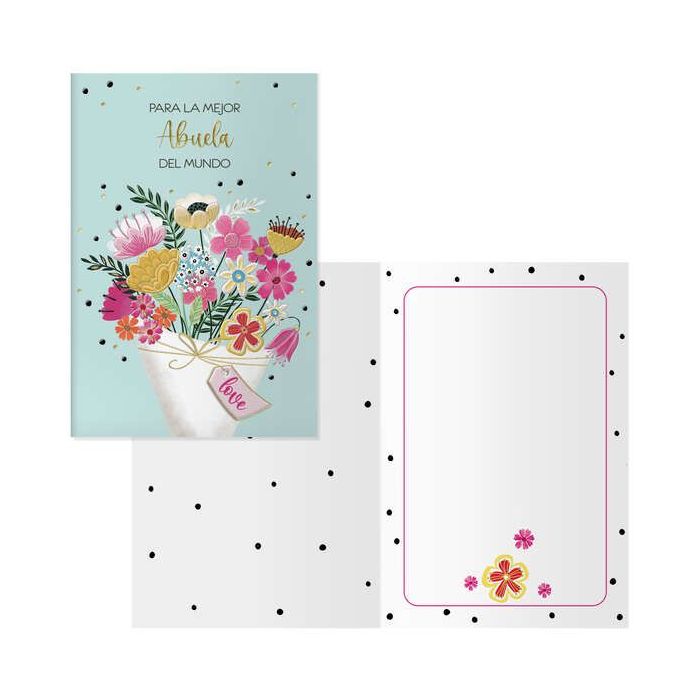 Dohe Tarjeta de Felicitacion para Abuela - 11.5x17cm - Impresion a Todo Color - Estampaciones con Pelicula de Color - Estampacion en Seco - Papel Offset Blanco de 300gr - Incluye Sobre de Color