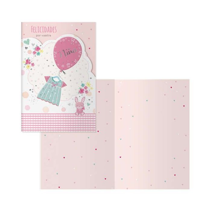 Dohe Tarjeta de Felicitacion para Nacimientos - 11.5x17cm - Impresas a Todo Color - Estampaciones con Pelicula de Color - Estampacion en Seco - Papel Offset Blanco de 300gr - Incluye Sobre de Color