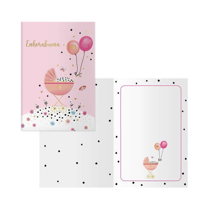 Dohe Tarjeta de Felicitacion para Nacimientos - 11.5x17cm - Impresas a Todo Color - Estampaciones con Pelicula de Color - Estampacion en Seco - Papel Offset Blanco de 300gr - Incluye Sobre de Color