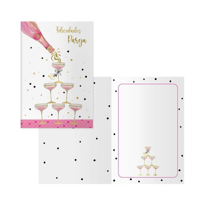 Dohe Tarjeta de Felicitacion para Parejas - 11.5x17cm - Impresas a Todo Color - Estampaciones con Pelicula de Color - Estampacion en Seco - Papel Offset Blanco de 300gr - Incluye Sobre de Color