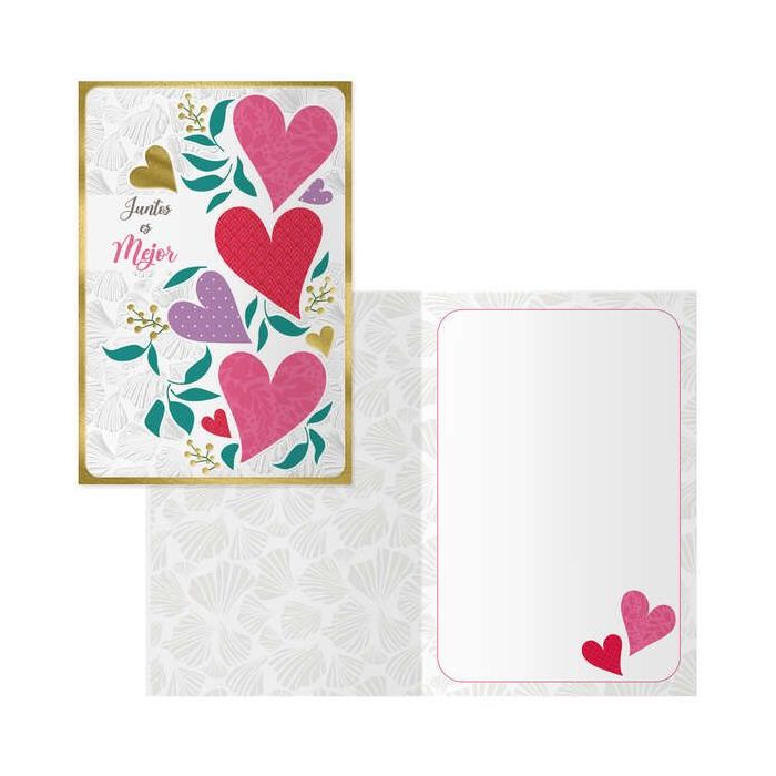 Dohe Tarjeta de Felicitacion para Parejas - 11.5x17cm - Impresion a Todo Color - Estampaciones con Pelicula de Color - Estampacion en Seco - Papel Offset Blanco de 300gr - Incluye Sobre de Color