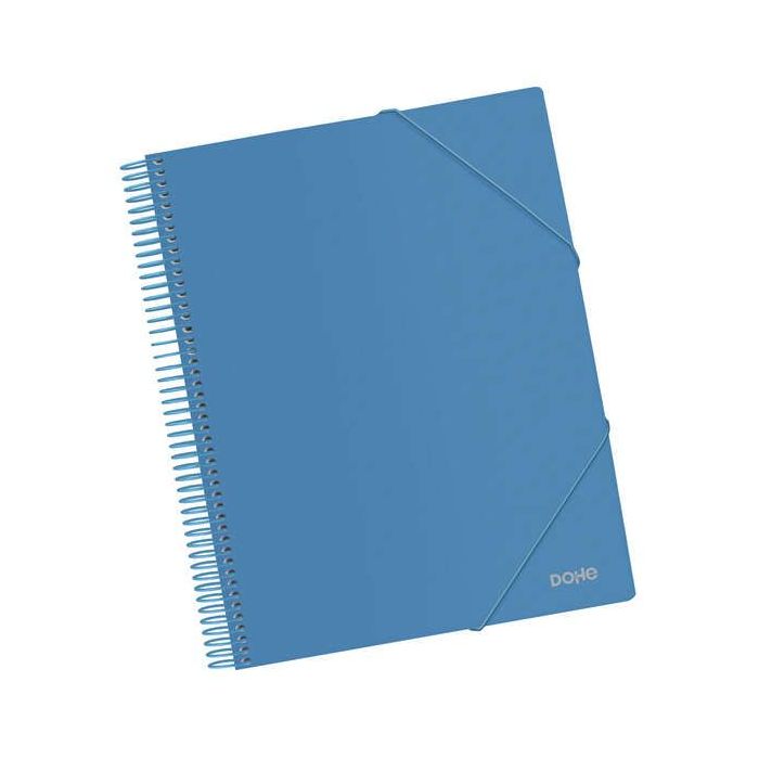 Dohe Carpeta con 20 Fundas Tamaño A4 - Tapa de Polipropileno Opaco 800 Micras - Fundas Transparentes 80 Micras - Espiral de Plastico Color - Gomas Elasticas a Juego