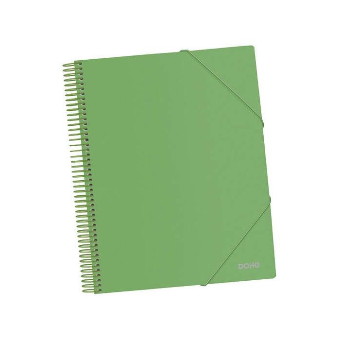 Dohe Carpeta con 20 Fundas Tamaño A4 - Tapa de Polipropileno Opaco 800 Micras - Fundas Transparentes 80 Micras - Espiral de Plastico Color y Gomas Elasticas a Juego