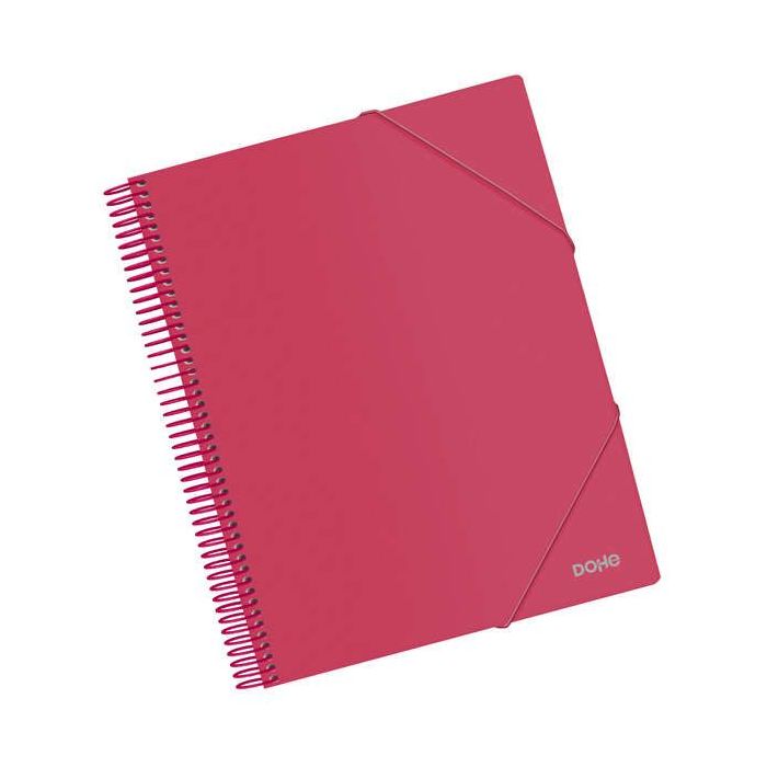 Dohe Carpeta con 20 Fundas Tamaño A4 - Tapa de Polipropileno Opaco de 800 Micras - Fundas Transparentes de 80 Micras - Espiral de Plastico de Color - Gomas Elasticas a Juego