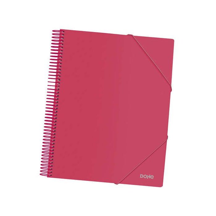 Dohe Carpeta con 30 Fundas Tamaño A4 - Tapa de Polipropileno Opaco 800 Micras - Fundas Transparentes 80 Micras - Espiral de Plastico Color - Gomas Elasticas a Juego