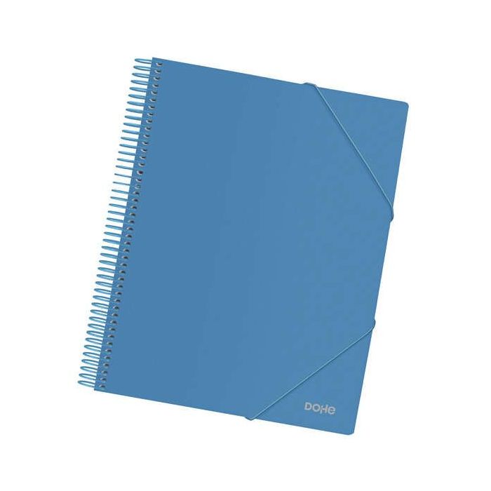 Dohe Carpeta con 30 Fundas Tamaño A4 - Tapa de Polipropileno Opaco 800 Micras - Fundas Transparentes 80 Micras - Espiral de Plastico Color - Gomas Elasticas a Juego