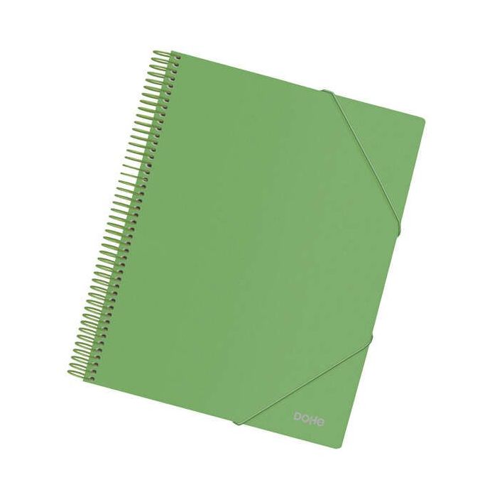 Dohe Carpeta con 30 Fundas Tamaño A4 - Tapa de Polipropileno Opaco de 800 Micras - Fundas Transparentes de 80 Micras - Espiral de Plastico de Color - Gomas Elasticas a Juego