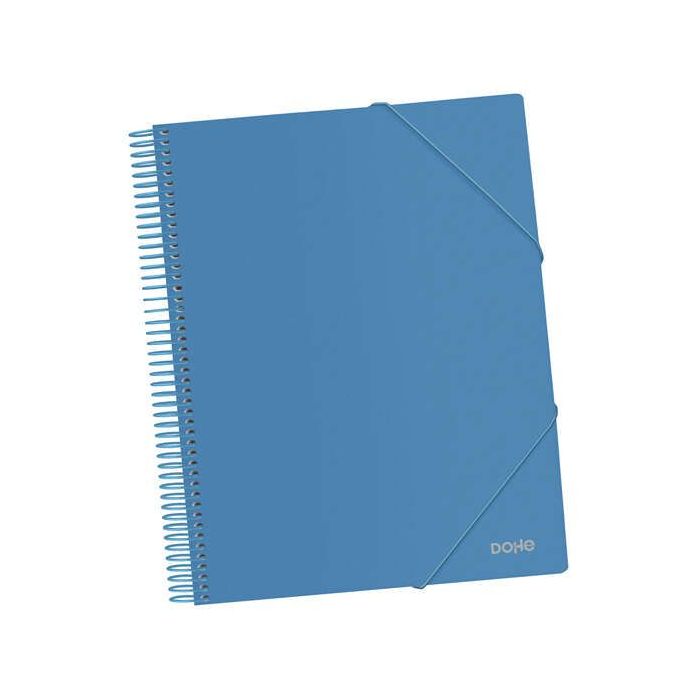 Dohe Carpeta con 40 Fundas Tamaño A4 - Tapa de Polipropileno Opaco de 800 Micras - Fundas Transparentes de 80 Micras - Espiral de Plastico Colorido - Gomas Elasticas a Juego