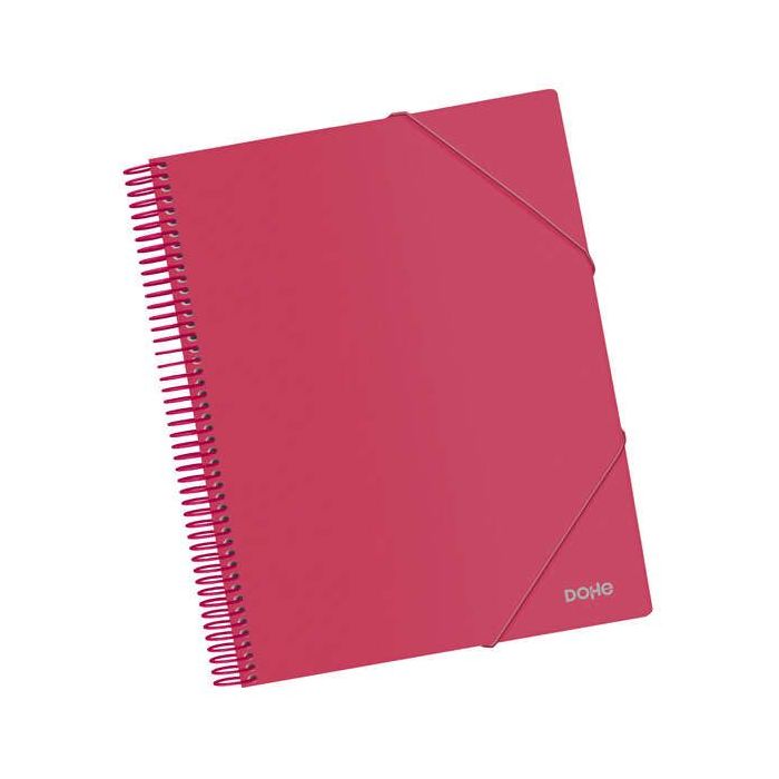 Dohe Carpeta con 40 Fundas Tamaño A4 - Tapa de Polipropileno Opaco de 800 Micras - Fundas Transparentes de 80 Micras - Espiral de Plastico de Color - Gomas Elasticas a Juego
