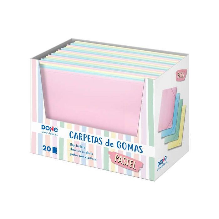 Dohe Expositor de Carpetas de Gomas Tamaño A4 - 20uds - Polipropileno de 600 Micras - Colores Surtidos