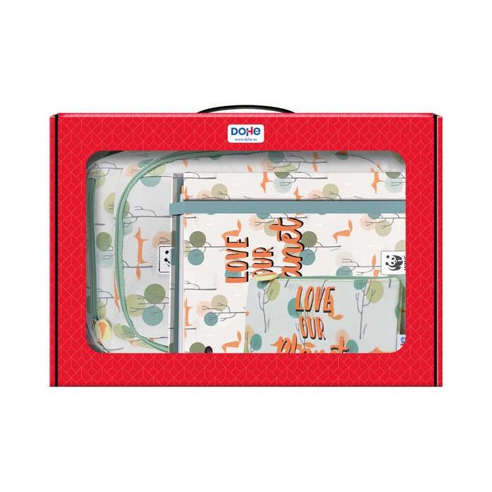 Dohe Pack Mochila, Carpeta y Portatodo WWF - Maletin Regalo 365x515x105mm - Carpeta A4 Recambio, Mochila 3 Compartimentos Grande - Portatodo Triple