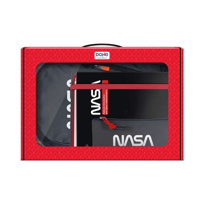 Dohe Pack Mochila, Carpeta y Portatodo Nasa Black - Maletin Regalo 365x515x105mm - Carpeta A4 Recambio - Mochila 3 Compartimentos Grande - Portatodo Triple