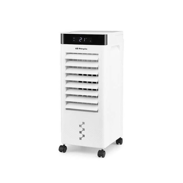 Orbegozo AIR 37 Climatizador 3 en 1 Purifica, Humidifica y Refresca - Potencia 65W - Display Digital - Temporizador 12h - Deposito 6L - 3 Velocidades - Lamas Oscilantes - Ruedas Pivotantes - Silencioso y Facil de Usar