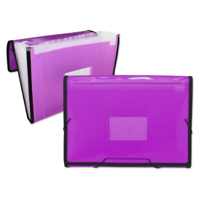 Ingraf Carpeta Frame Fuelle 13 Bolsillos Tamaño A4 - Polipropileno Translucido - Gomas y Solapas - Color Rosa