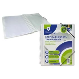 Bismark Carpeta Espiral con 20 Fundas Transparentes A4 - Polipropileno - Portada Personalizable - Espiral Plastica Indeformable - Apertura 360 Grados - Gomas de Cierre