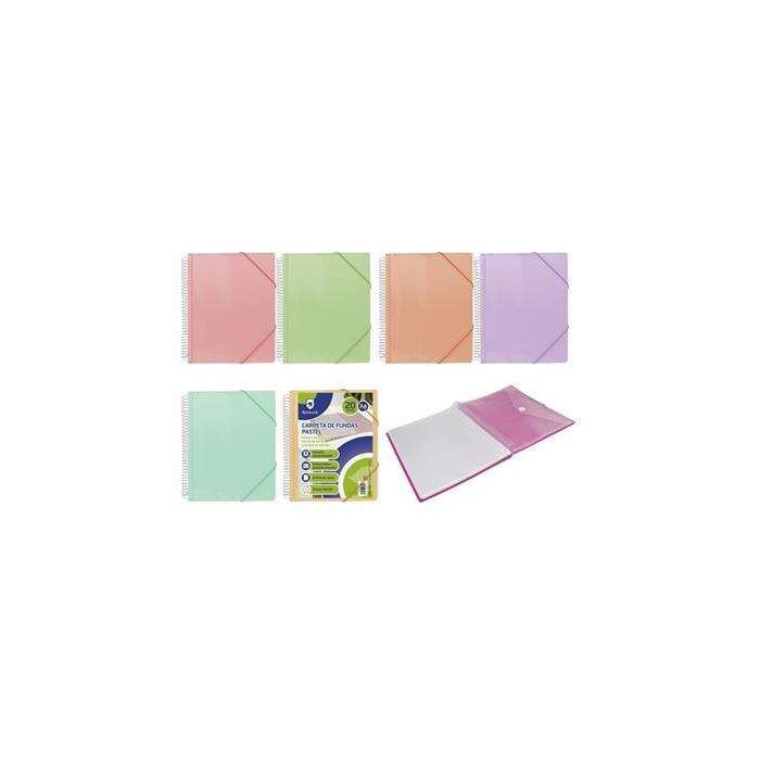 Bismark Carpeta Espiral 20 Fundas Transparentes - Polipropileno - Tamaño A4 - Espiral Plastica Indeformable - Apertura 360 Grados - Gomas de Cierre - Colores Pastel