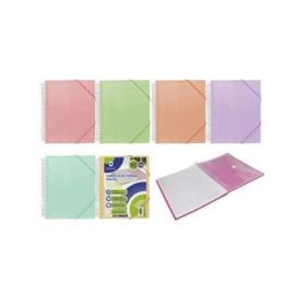 Bismark Carpeta Espiral 60 Fundas Transparentes - Polipropileno - Tamaño A4 - Espiral Plastica Indeformable - Apertura 360 Grados - Gomas de Cierre - Colores Pastel