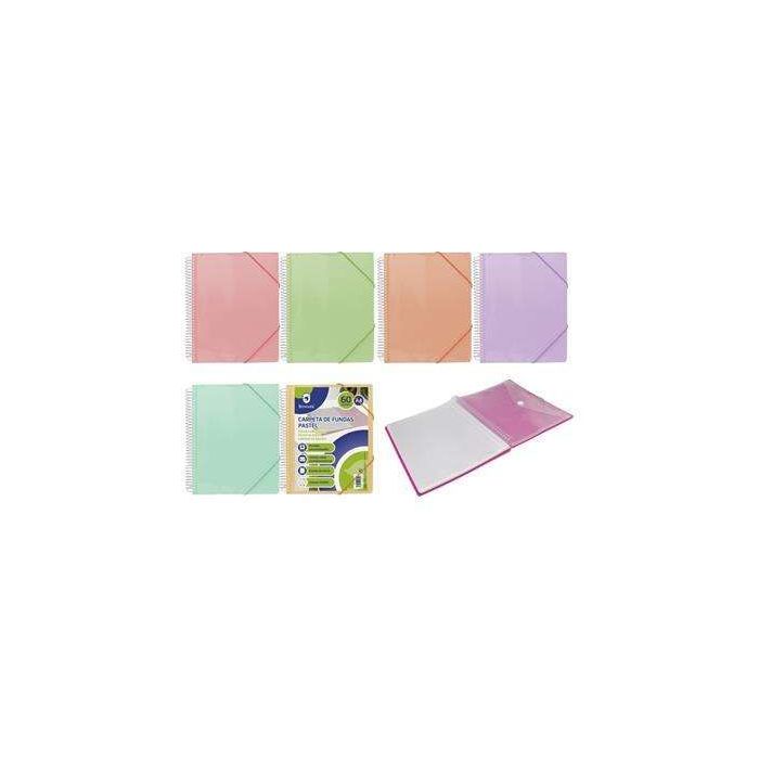 Bismark Carpeta Espiral 60 Fundas Transparentes - Polipropileno - Tamaño A4 - Espiral Plastica Indeformable - Apertura 360 Grados - Gomas de Cierre - Colores Pastel