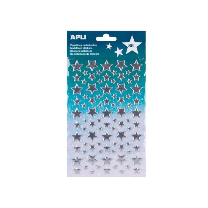 Apli Bolsa de Pegatinas Estrella Plata Metalizado - Adhesivo Permanente - Ideal para Scrapbooking - Decoracion Versatil - Estimula Creatividad Infantil - Color Plata