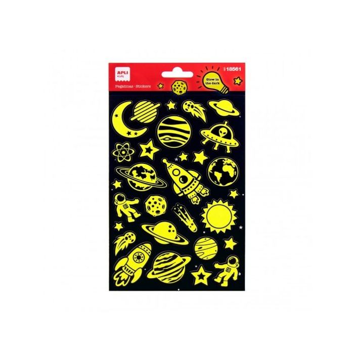 Apli Bolsa de Pegatinas Espacio - Luminiscentes - Adhesivo Permanente - Ideal para Scrapbooking y Decoracion - Estimula Creatividad Infantil