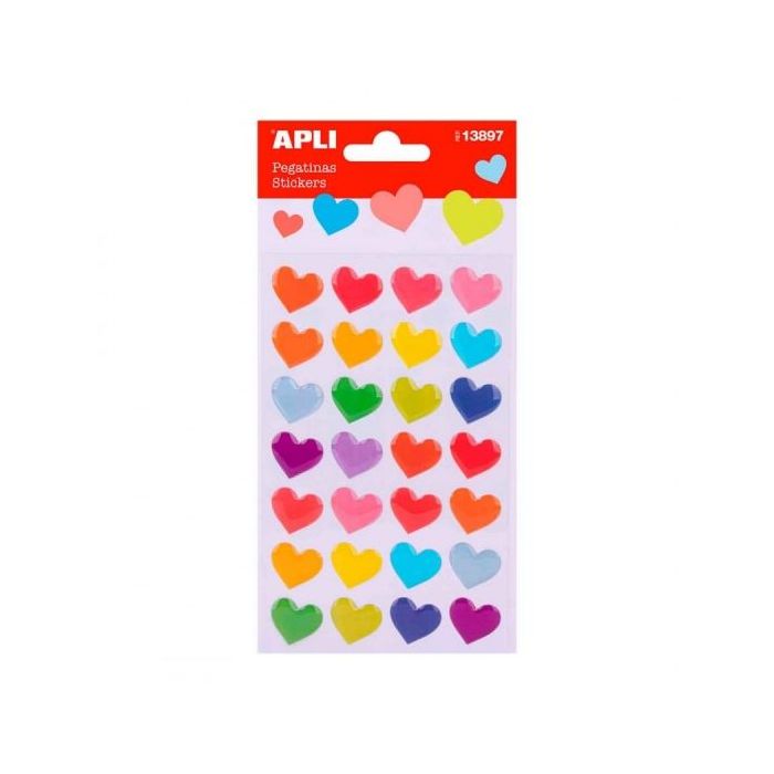 Apli Bolsa de Pegatinas en Forma de Corazones - Estampados de Colores - Acabado Fieltro - Adhesivo Permanente - Estimula Creatividad y Psicomotricidad Infantil