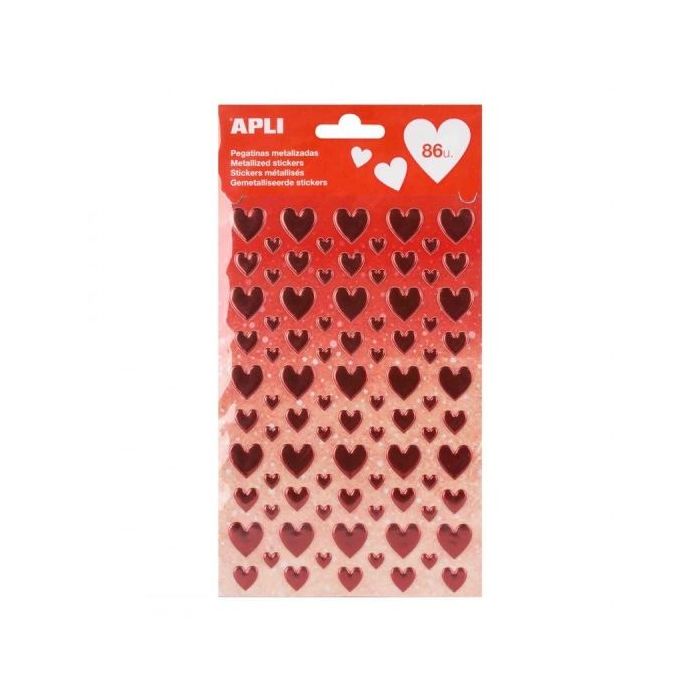 Apli Bolsa de Pegatinas en Forma de Corazon - Diferentes Tamaños - Acabado Epoxy - Adhesivo Permanente - Estimula Creatividad y Psicomotricidad Infantil - Color Rojo